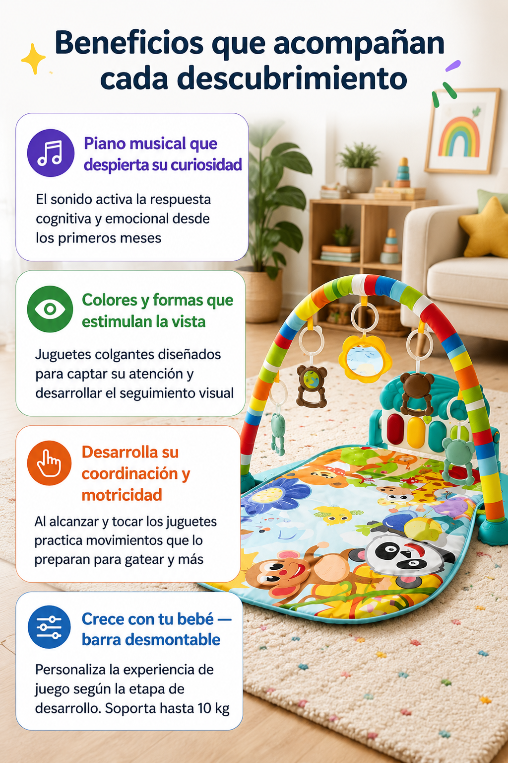 Gimnasio Piano para Bebé + Tapete Agua Didáctico Incluído!