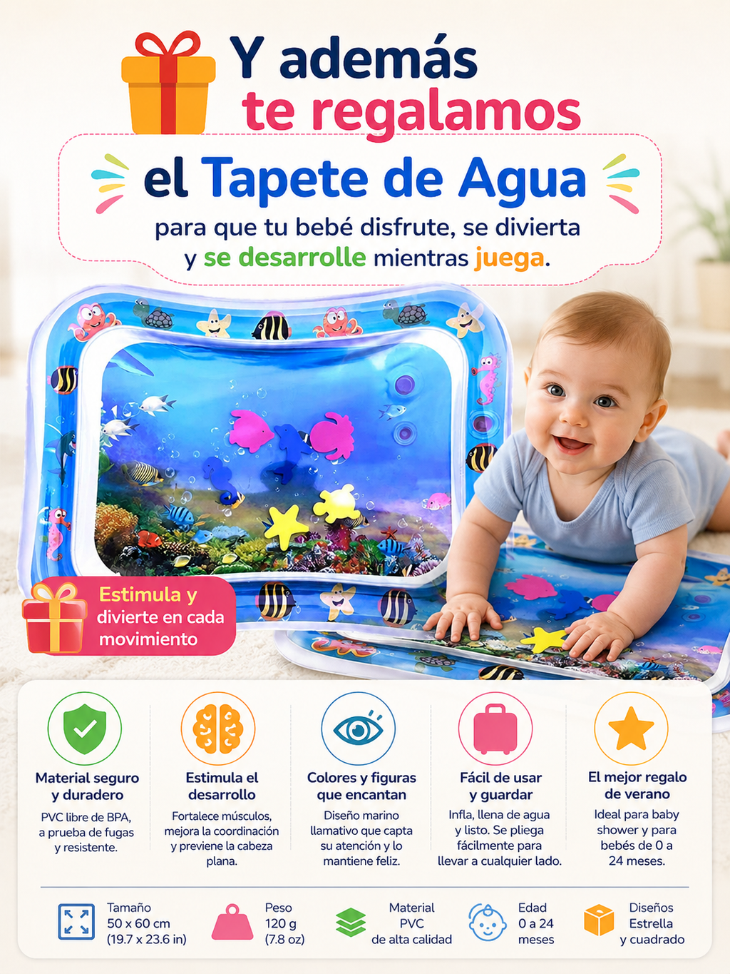 Gimnasio Piano para Bebé + Tapete Agua Didáctico Incluído!